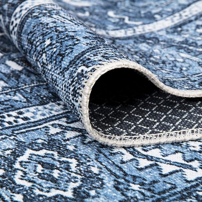 Bloom Rugs Washable Non-Slip 10 ft Runner - Blue Traditional Runner for Entryway, Hallway, Bathroom, and Kitchen - Exact Size: 2.5' x 10'