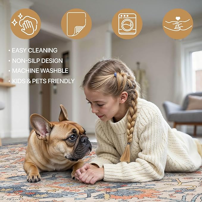 Bavni Runner Rug, Machine Washable Rugs for Bedroom 2x5, Non Slip Boho Rugs with Rubber Backing, Ultra-Thin Folable Rug Runner for Hallways Bathroom, Teal/Multi