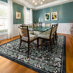 Dark Green Floral 8x10 Area Rugs for Living Room Large Washable Rug Vintage Forest Low Pile Non Slip Stain Resistance Soft Carpet for Dining Room, Bedroom, Kids Room, Nursery Room, Playroom