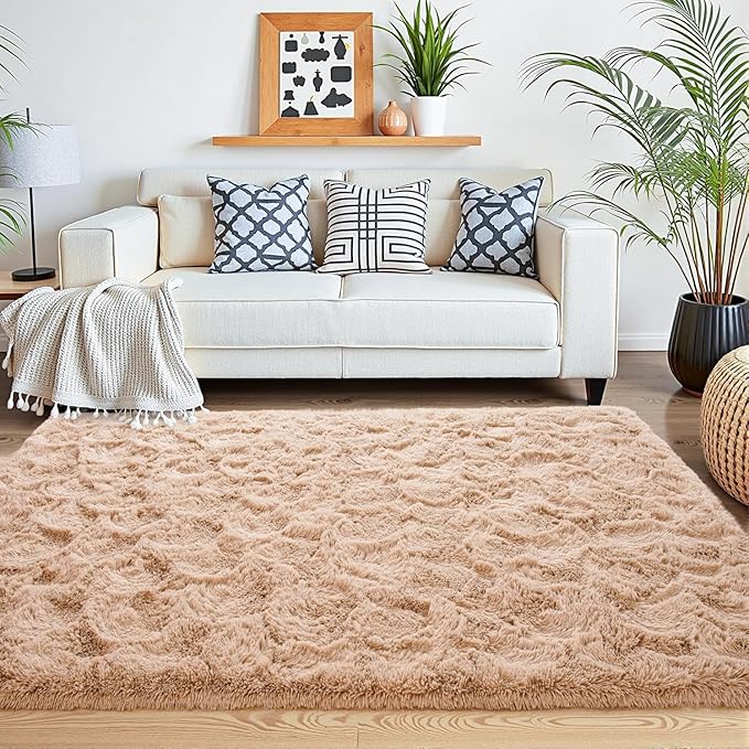 Beglad Fluffy Large Area Rugs 8x10 Feet, Modern Minimalist Style Shag Fuzzy Rugs, Non-Slip Indoor Carpet Soft Rugs for Kids Room, Bedroom & Living Room, Beige