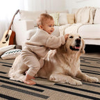 Tangsoo Stripe Easy Jute Rug,Ultra Thin 3x5 Washable Area Rug for Bedroom,Non-Slip Black Indoor Outdoor Rug Modern Low Pile Carpet Farmhouse Non Shedding Mat for Patio Backyard Entryway