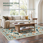Moynesa Washable 8x10 Area Rugs for Living Room Bedroom Dining Room, Modern Bohemian Farmhouse Floral Bird Print Pattern Medallion Carpet, Retro Home Decor Open Floor Areas Non-Slip Protection