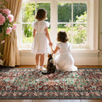 U'Artlines 3' x 10' Boho Hallway Runner Rug, Rust Non Slip Washable Vintage Farmhouse Accent Rug Carpet for Kitchen Entryway Laundry and Living Room (Rust＆Teal)