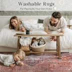 Phantoscope Washable Area Rug 8'x10' Non-Slip, Vintage Neutral Fall Rugs for Living Room, Bedroom, Dining Room, Distressed Boho Medallion Pattern, Low-Pile Foldable Floor Carpet, Rust Orange