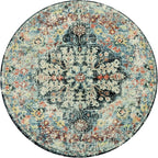 Lahome Bohemian Floral Medallion Round Rug - 3Ft Small Bedroom Round Area Rug Soft Bathroom Circle Mat, Teal Vintage Non Slip Machine Washable Entryway Carpet for Nursery Kitchen Family Room