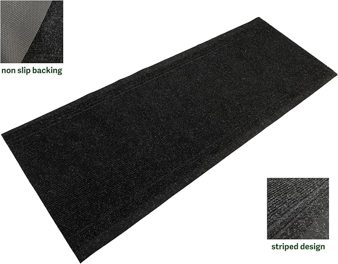 English Home Custom Size Anti Slip Charcoal Striped Design Light Weight Durable TPR Backing Thin Pile Runner Rug (36" x 50')