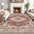 LUMI 8x12 Washable Area Rug for Living Room, Ultra Soft Traditional Vintage Red Rugs Non Slip with Rubber Backing, Low Profile, High Traffic, Stain Resistant Carpets, Ideal for Bedroom, Dining Room