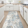 Runner Rug Non Slip Rugs: 2x6 Hallway Kitchen Washable Abstract Soft Modern Stain Resistant Indoor Floor Neutral Accent Throw Carpet for Bathroom Laundry Room Entryway Bedroom- Blue