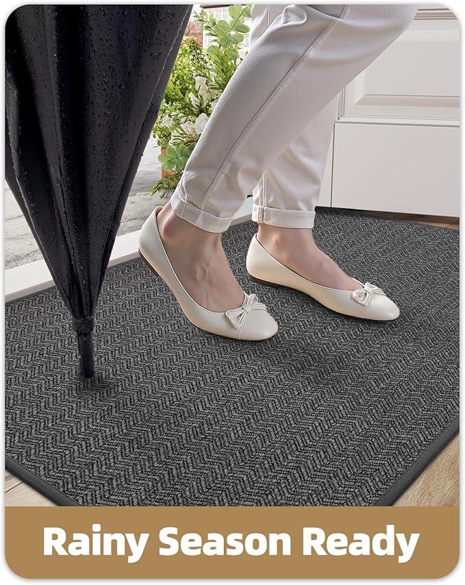 Color&Geometry Large Front Door Mat Indoor Entrance, 24"X48" Indoor Mats for Entryway Non Slip Rubber Backed, 2x4 Dirt Trapper Double Door Mat Washable, Charcoal Grey (Rolled-up NO Creases)