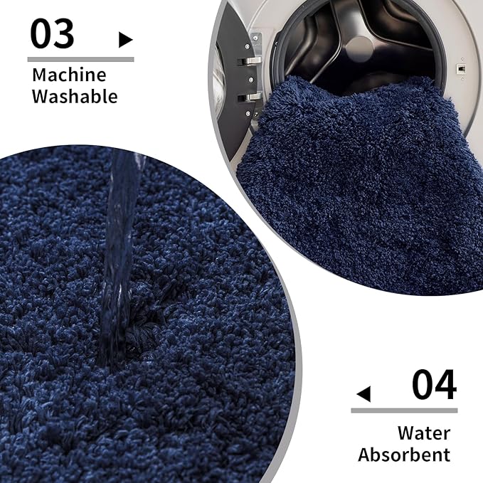 Navy Bathroom Rug 20x32 Non Slip Fluffy Bath Mat for Bathroom Floor Washable Plush Luxury Bath Rug for Tub Soft Shaggy Absorbent Shower Sink Mat