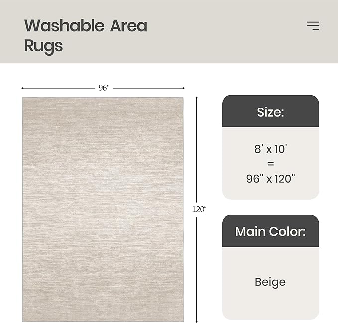 Valenrug Washable Rugs 8x10 - Stain Resistant 8x10 Area Rugs for Living Room, Non Slip Backing Gradient Printed Rugs for Bedroom, Foldable Machine Washable Area Rug(8'x10', Beige)