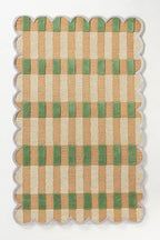 Hand-Tufted Wool Rug with Scalloped Edges, Light Blue Plaid Pattern, Cozy Soft Area Rug for Living Room, Bedroom, and Nursery, Handmade Modern Accent Rug (Green, 6X9 FEET)