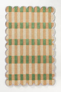 Hand-Tufted Wool Rug with Scalloped Edges, Light Blue Plaid Pattern, Cozy Soft Area Rug for Living Room, Bedroom, and Nursery, Handmade Modern Accent Rug (Green, 3X5 FEET)