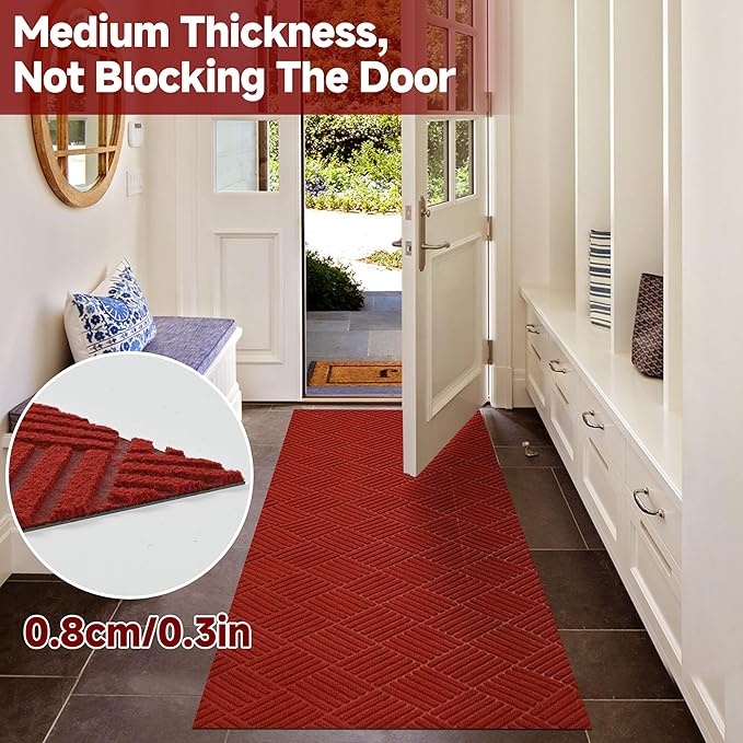 jxgzyy Christmas Door Mat Indoor Entrance, 3'11" x 2'8" Heavy Duty Red Carpet Runner, Non Slip Christmas Rug for Entryway, Patio, Garage, Holiday Decor, Party