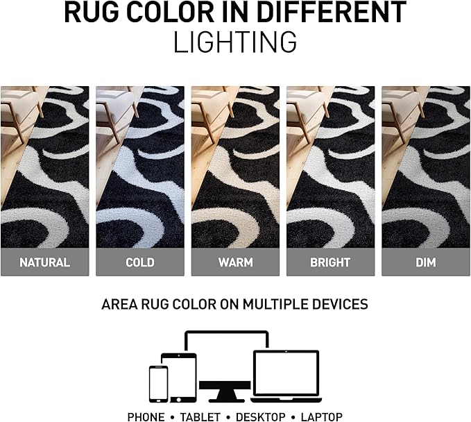 Rugshop Abstract Wavy Shag Area Rug Anthracite Dark Gray 4' x 6' Ideal for Small Living Rooms, Offices, or Beside The Bed