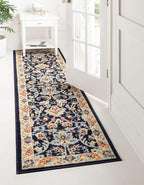 Rugs.com Yasmin Collection Rug – 10 Ft Runner Navy Blue Medium Rug Perfect for Hallways, Entryways