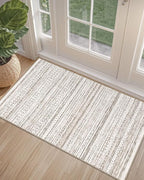 LUMI Ultra Thin Door Mat, 36x59 Non Slip Indoor Doormat Entrance Washable Rugs Entryway Oriental Vintage Soft Carpet for Kitchen Bedroom Front Door, White and Brown