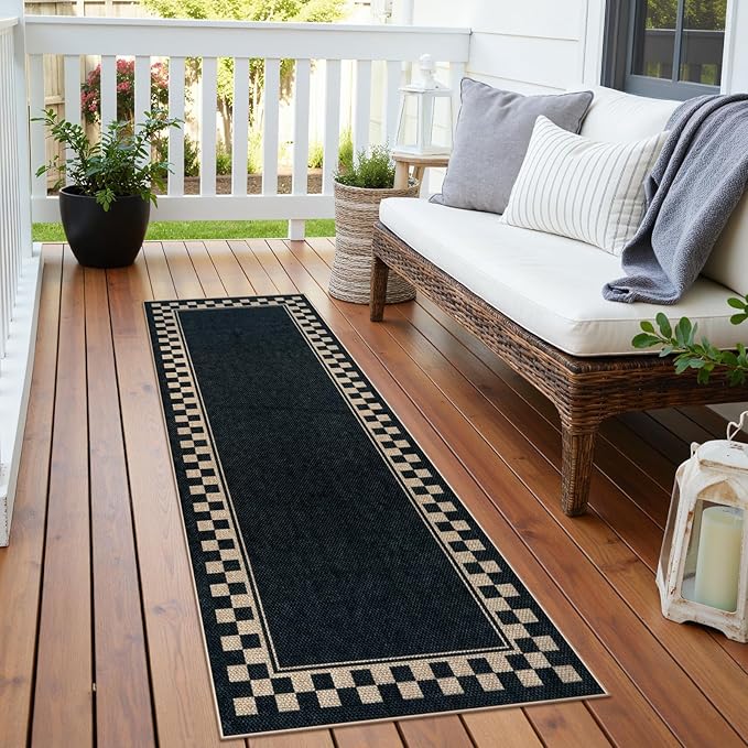 OJIA Easy Jute Runner Rug, 2x6 Kitchen Runner Washable Rug Runners for Hallways Farmhouse Checkered Carpet, Non-Slip Indoor Outdoor Runner Modern Door Mat for Entry Front Door Entryway Porch