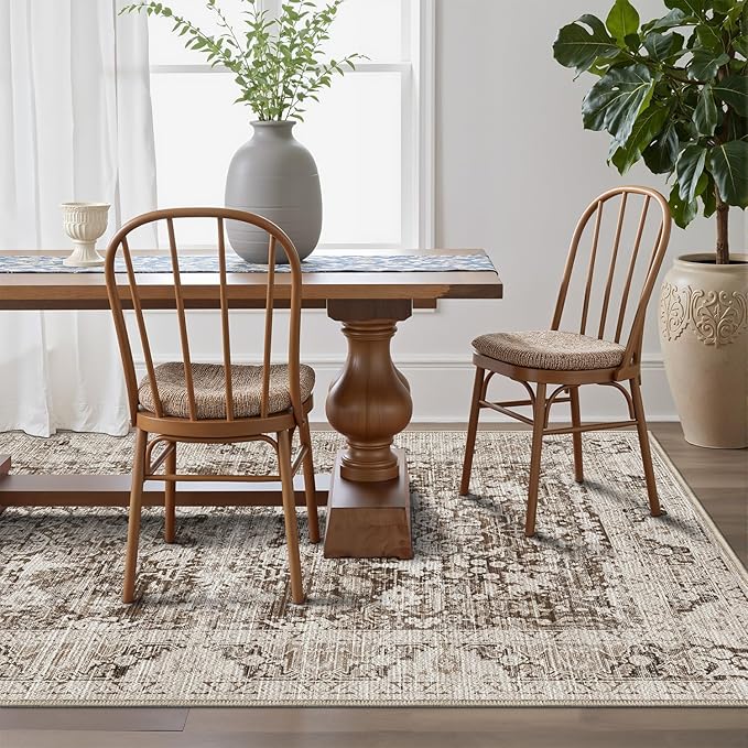 LUMI 5x8 Washable Area Rug for Living Room, Ultra Soft Traditional Vintage Rugs Non Slip with Rubber Backing, Low Profile, High Traffic, Stain Resistant Carpets, Ideal for Bedroom, Dining Room, Indoor