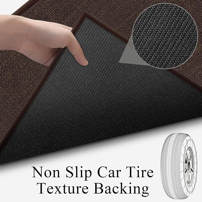 GOYLSER Washable Kitchen 7 Foot Runner Rug Non Slip, Absorbent Long Hall Runners Non Slip, Jute Nonslip Hallway Runner Mat Kitchen Carpet Runner, Deep Brown