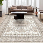 8x10 Area Rug Washable Living Room Carpet Bedroom Rug, Retro Accent Throw Distressed Rug, Easy Cleaning (Cream Beige)