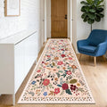 Washable Begie Red 2'6" x 8' Runners for Hallways, Non Slip Long Floor Runner for Kitchen, Entryway Indoor, Stain Resistant Rubber Backing Floral Décor Rug