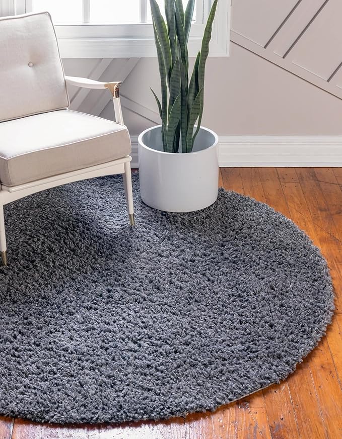 Unique Loom Davos Shag Collection Area Rug - Solid (2' Round, Peppercorn)