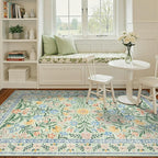 Wonnitar Machine Washable 5x7 Area Rug, Boho Floral Rugs for Living Room Non-Slip, Soft Pink and Green Flower Ultra-Thin Non Shedding Carpet for Bedroom Dining Room Nursery