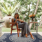 CAMILSON Outdoor Rug 9x12 Modern Area Rugs for Large Indoor and Outdoor Patios and Porches - Waterproof Washable Non-Shedding, Easy-to-Clean Outside Carpet (9 x 12, Medallion - Blue/White)