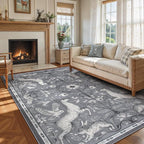 Lahome Boho Animal 6x9 Washable Living Room Area Rugs, Grey Soft Rugs for Bedroom, Botanical Large Boho Non Slip Dining Room Carpet for Under Table Office Kids Playroom (6x9ft,Grey)