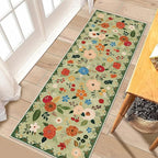 U'Artlines 2'x6' Boho Runner Rug for Hallways Kitchen Colorful Floral Soft Non Slip Washable Floor Carpet Runners for Entryway Laundry Room Bathroom Green