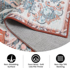 8x10 Area Rugs for Living Room, Machine Washable Non-Slip Low Pile Faux Wool Boho Vintage Carpet, Non-Shedding Large Rug for Bedroom Dining Room Office, Pastel Orange