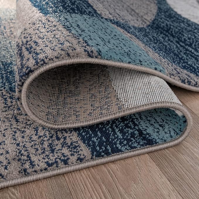 Rugshop Contemporary Abstract Circles Perfect for high Traffic Areas of Your Living Room,Bedroom,Home Office,Kitchen Round Rug 6' 6" Blue (6' 6" Diameter)