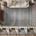 MontVoo-Vintage Area Rug 9X12 Grey Rugs for Living Room-Soft Distressed Printed Rugs for Bedroom-Non Slip Carpet-Machine Washable Rug for Dining Room Living Room Bedside Office