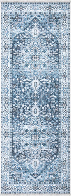 Bloom Rugs Caria Washable Non-Slip 12 ft Runner - Navy Blue Traditional Runner for Entryway, Hallway, Bathroom, and Kitchen - Exact Size: 2'6" x 12'