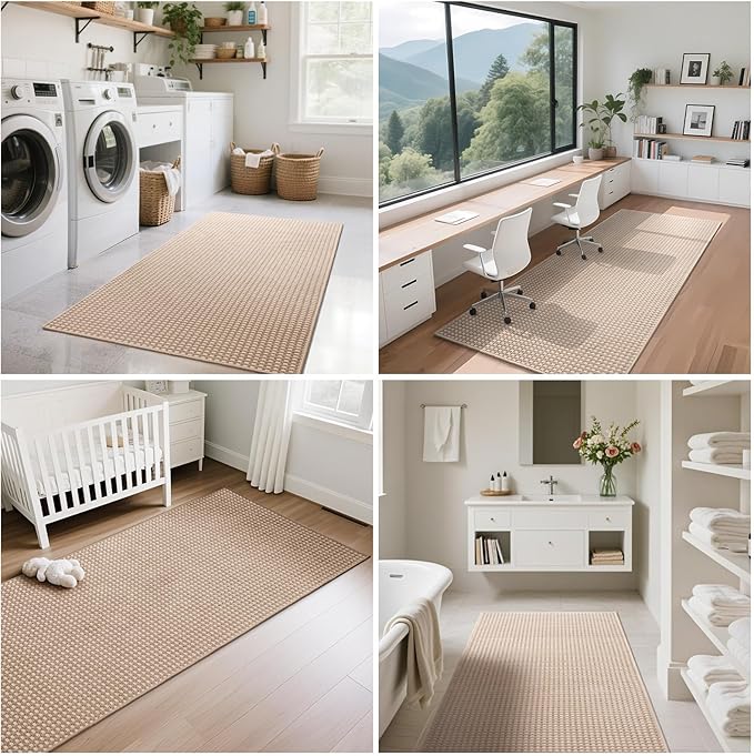 2x3 ft Indoor Door Mat Entryway Rug Non Slip Woven Washable Area Rugs Kitchen Mats for Floor, Front Entry Rug Entrance Doormat for Hall Porch Bathroom Kitchen Bedroom, Easy Clean, Brown 24"x36"