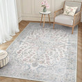 Wonnitar 5x7 Washable Area Rugs, Blue Vintage Floral Rug for Bedroom Decor, Soft Cozy Low Pile Non-Slip Boho Floor Carpet for Living Room Kids Room Office Indoor Décor