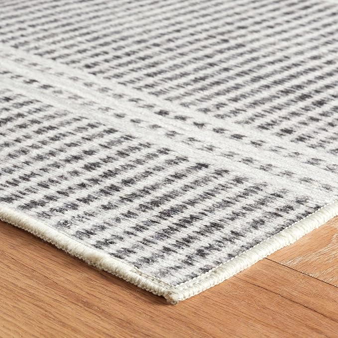 Dash & Albert Malta Blue Machine Washable Rug, 9.5 X 13.5 Feet, Grey Stripe Pattern