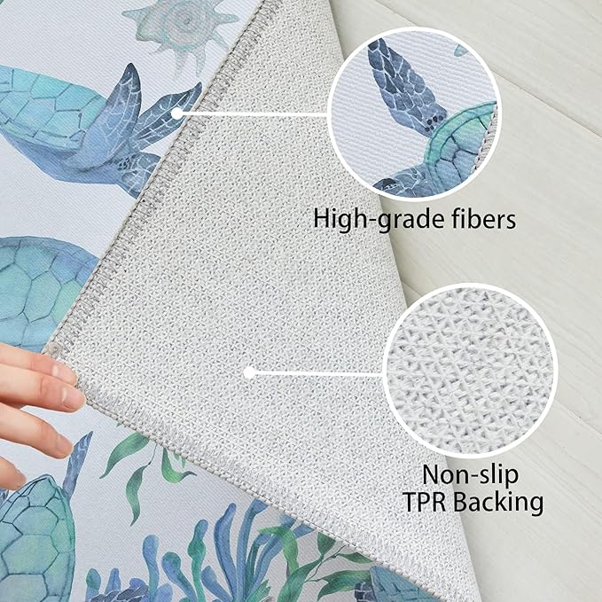 Tritard Coastal Sea Turtles Area Rugs Beach Themed Nautical Starfish Coral Accent Rugs Non-Slip Sea Marine Life Rugs Floor Carpet for Living Room Bedroom, Blue, 3x5 Feet