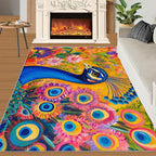 Peacock Rugs for Living Room - 5x6 Rug, Boho Floral Botanical Area Rugs for Bedroom, Wonderful Peacock Rug, Peafowl Washable Carpet, Floral Animal Carpet - Peafowl Home Decor & Gifts