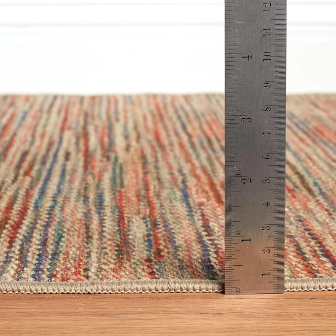 Dash & Albert Clay Natural Machine Washable Rug, 7.5 X 9.5 Feet, Multicolored Stripe Pattern