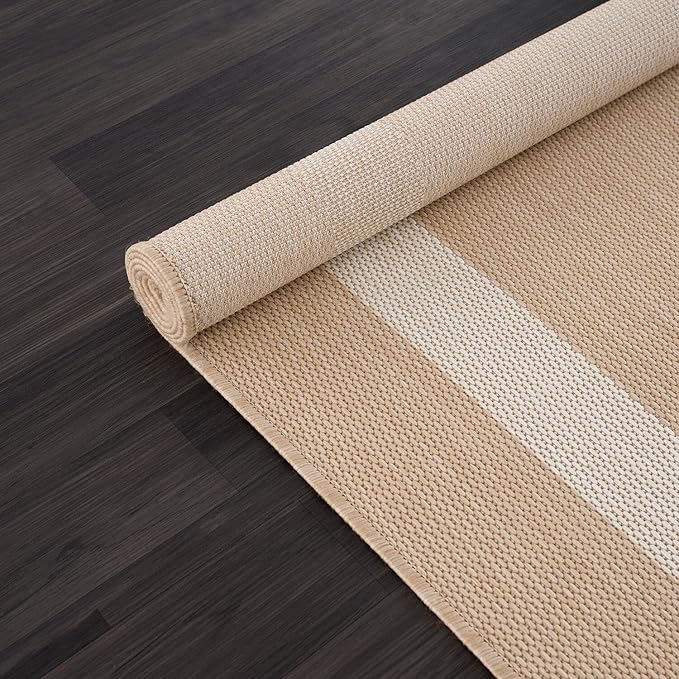 CAMILSON Outdoor Rug 9x12, Large Modern Outside Rugs for Patios Porches Waterproof Durable Washable Non-Shedding, Easy-to-Clean Indoor Outdoor Area Carpet (9 x 12, Bordered - Beige/White)