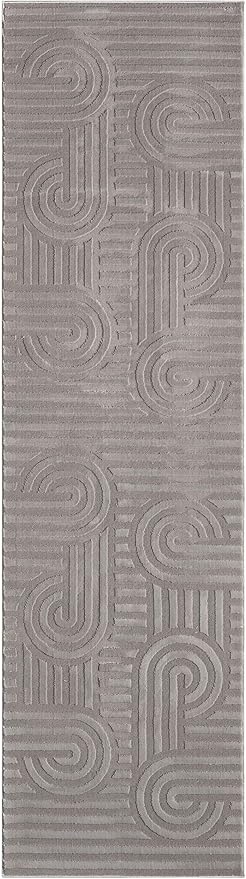 Annabel Modern Geometric Runner Rug for Kitchen, 2x7 Contemporary Arched and Linear Gray Runner, High-Low Pile Stain Resistant Carpet for Bedroom, Hallway or Entryway (2' x 7', Gray)