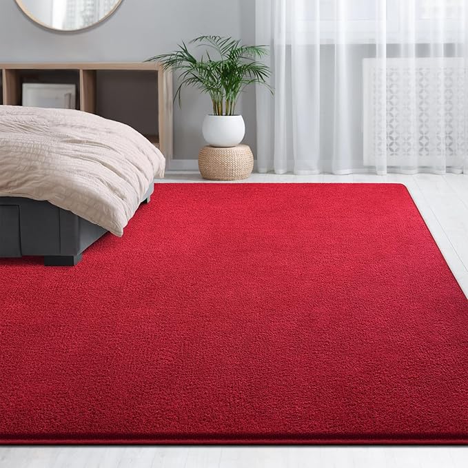 Large Area Rugs for Living Room Bedroom, 4x6 Feet Burgundy Red Rug, Minimalist Modern Shag Rug, Soft Thick Memory Foam Indoor Carpet, Non-Slip Washable Rug for Boys Girls Dorm Nursery Room Home Decor