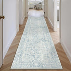 Blue Runner Rug 3x10 Hallway Machine Washable Kitchen Vintage Distressed Non Slip Long Carpet Indoor Retro Floral Bedroom Accent Throw Rug for Bathroom Office Laundry Dining Room
