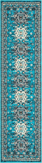 Unique Loom Taftan Collection Border Geometric Tribal Inspired Design Area Rug, 2 ft 7 in x 10 ft, Turquoise/Gray