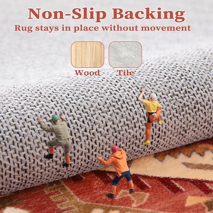 SERISSA Boho Rugs for Entryway, 2x3 Washable Non-Slip Entryway Rug Small Area Rug, Ultra Soft Oriental Vintage Red Beige Low-Pile Indoor Door Mat Floor Carpet for Entrance Bedroom Kitchen Bathroom