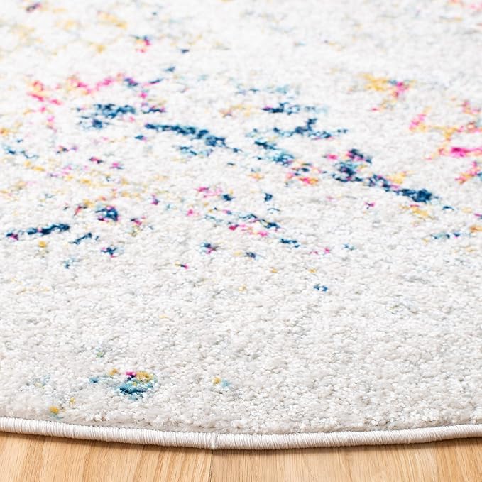 SAFAVIEH Tulum Collection Area Rug - 10' Round, Ivory & Blue, Moroccan Boho Tribal Design, Non-Shedding & Easy to Clean, Ideal for Living Room, Bedroom, Dining Space (TUL272C)