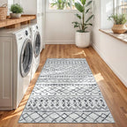 KUTA 3x5 Entryway Rug, Grey Non-Slip Washable Low-Pile Boho Moroccan Living Room Area Rug, Ultra Soft Distressed Geometric Print Throw Carpet for Entrance, Bedroom, Nursery, Dorm, Kitchen