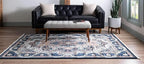 Unique Loom Narenj Collection Classic Traditional Medallion Textured Design Area Rug, 5 x 8 ft, Navy Blue/Tan